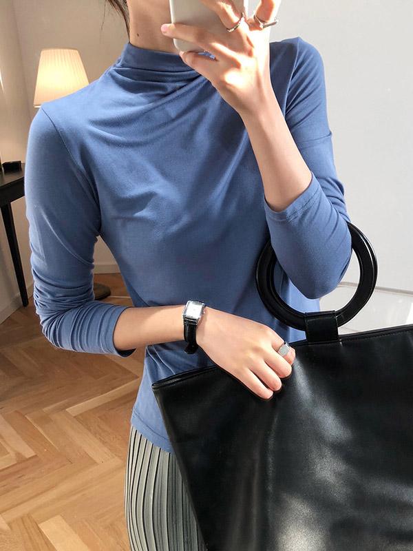 Casual Solid Modal Half High-Neck Base Shirt