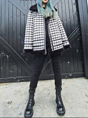 Women Plaid Stand Collar Casual Thick Coat