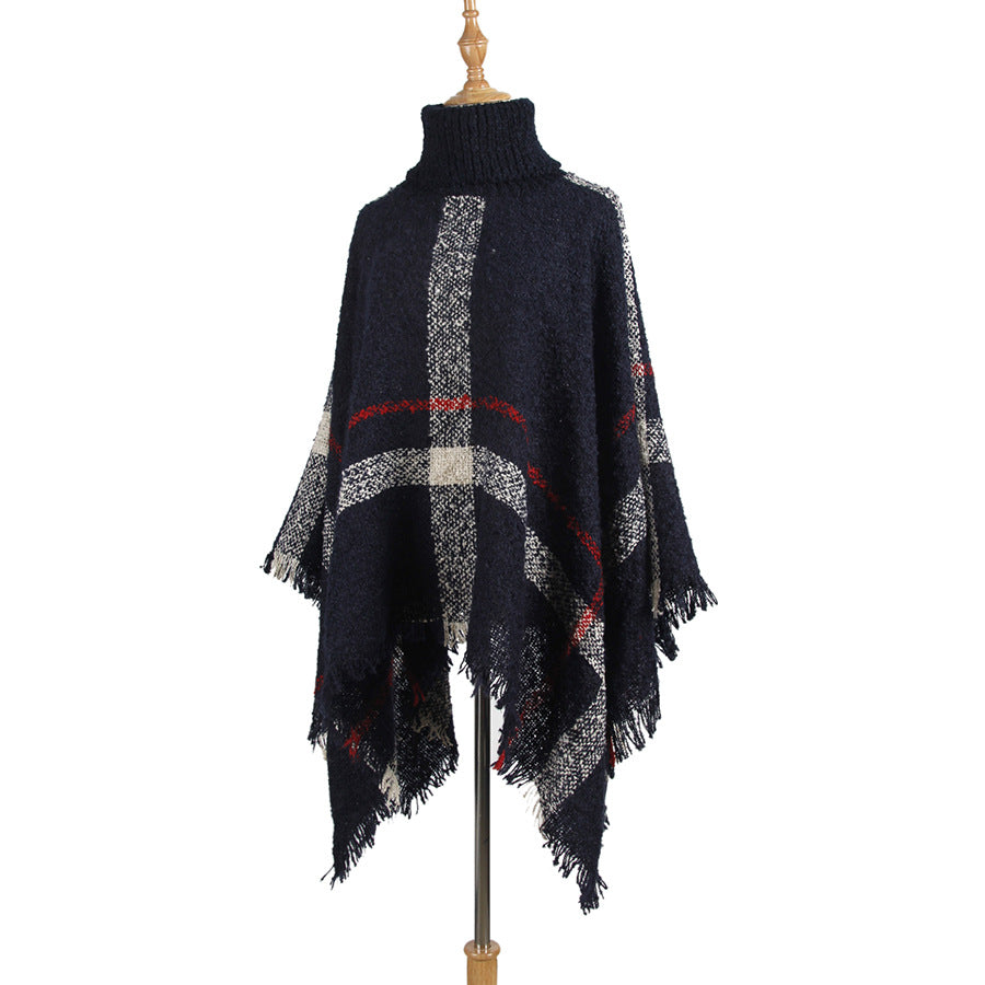 Casual Plaid Knitted Lapel Shawl Sweater