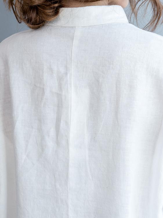 White Linen Lapel Loose Blouse Long Dress