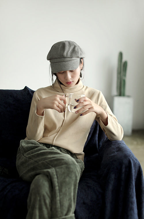 Simple Solid Color Turtleneck Long Sleeve T-Shirt
