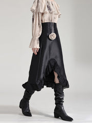 Asymmetric Ruffled Solid Color Split-Joint High Waisted Skirts Bottoms