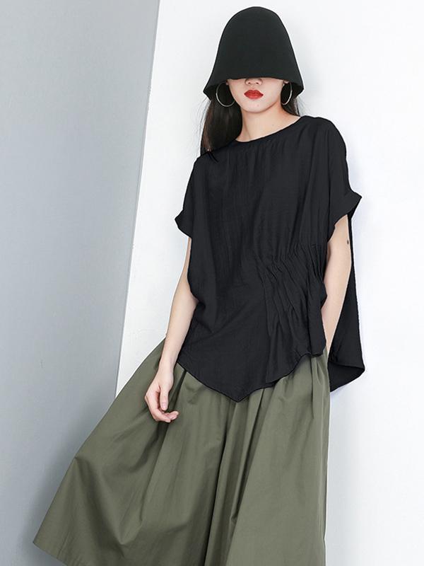 Solid Color Cropped Round Neck T-Shirt