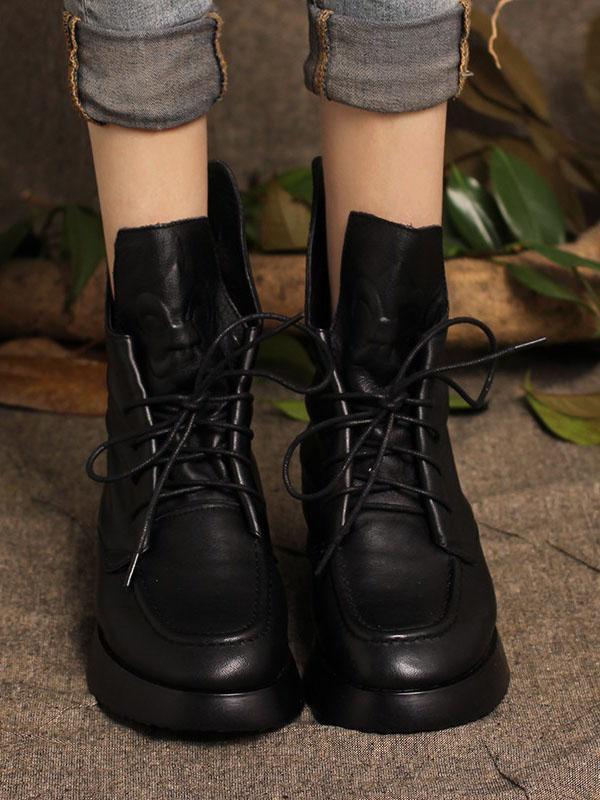 Lace-up Cowhide Soft Short Martin Boots