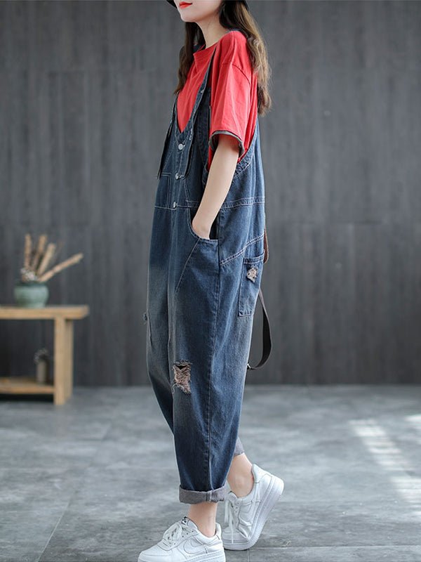 Loose Casual Retro Denim Jumpsuit Pants