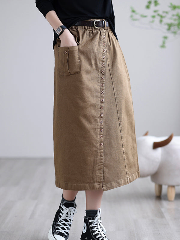 Solid Color Split Loose A-Line Skirt