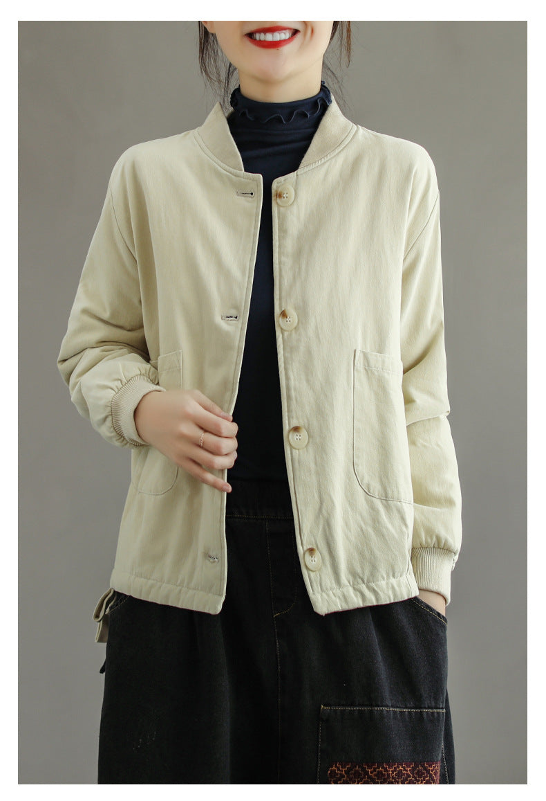 Women Retro Solid Color Casual Jacket