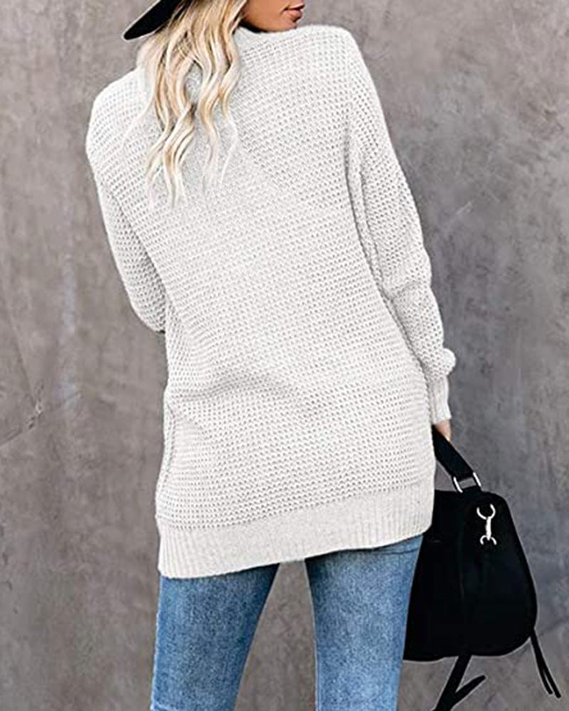 Casual Solid Color Knitted Cardigan Top