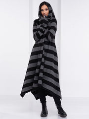 Women Striped Hooded Loose Casual Coat