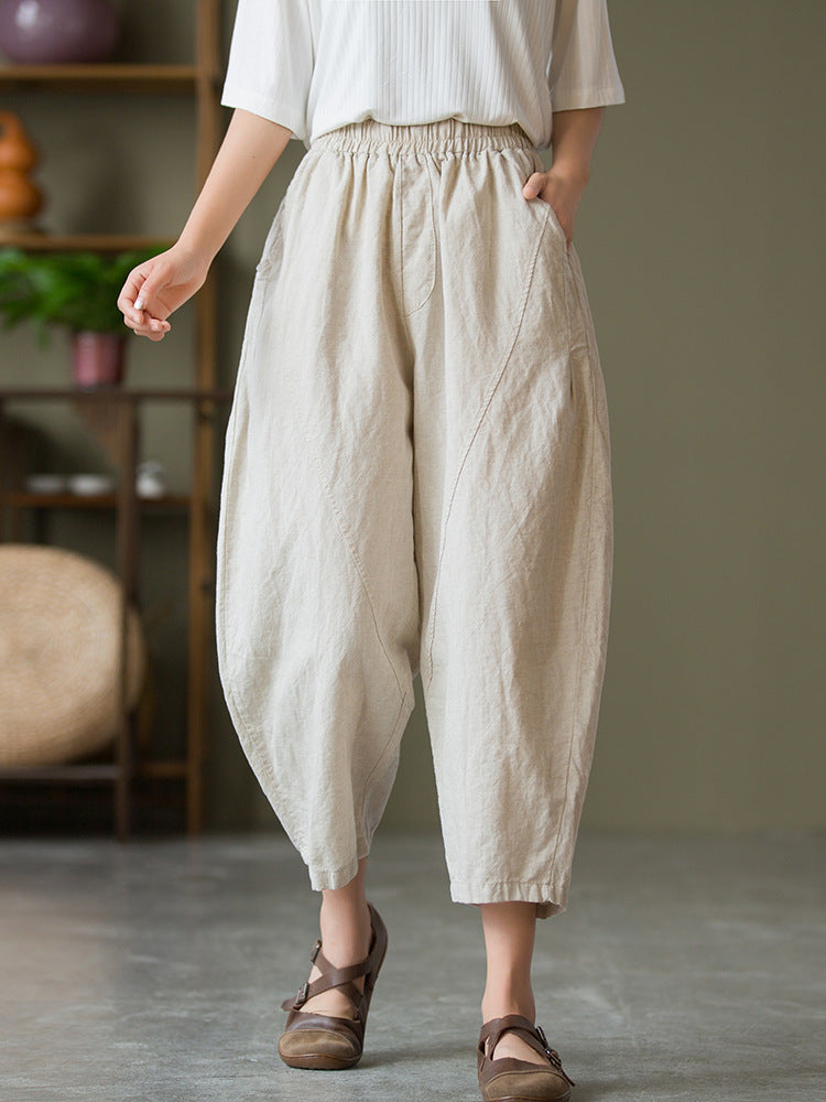 Casual Solid Color Elastic Waist Pants