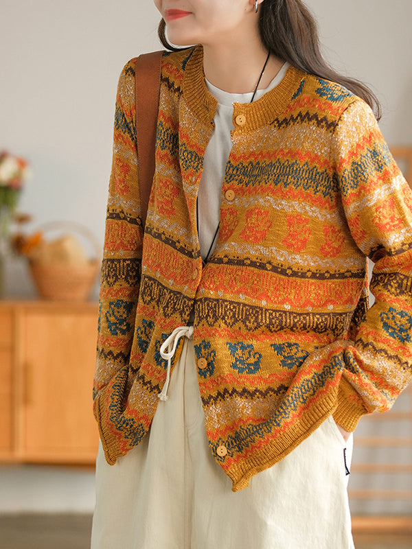 Printed Long Sleeve Knitted Outerwear