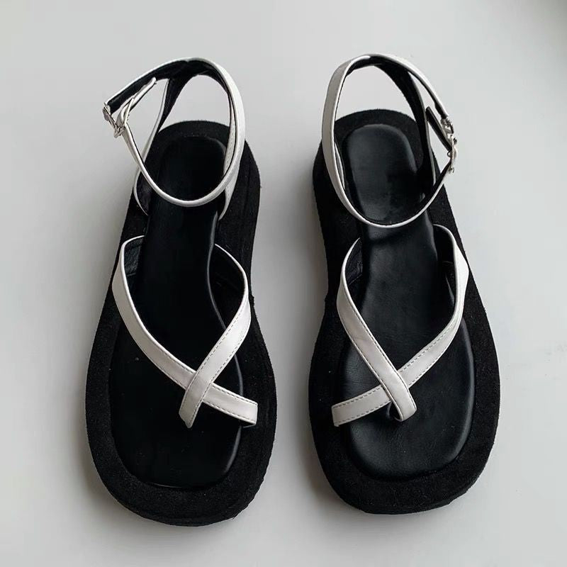 Retro Simple Solid Thick Sole Sandals