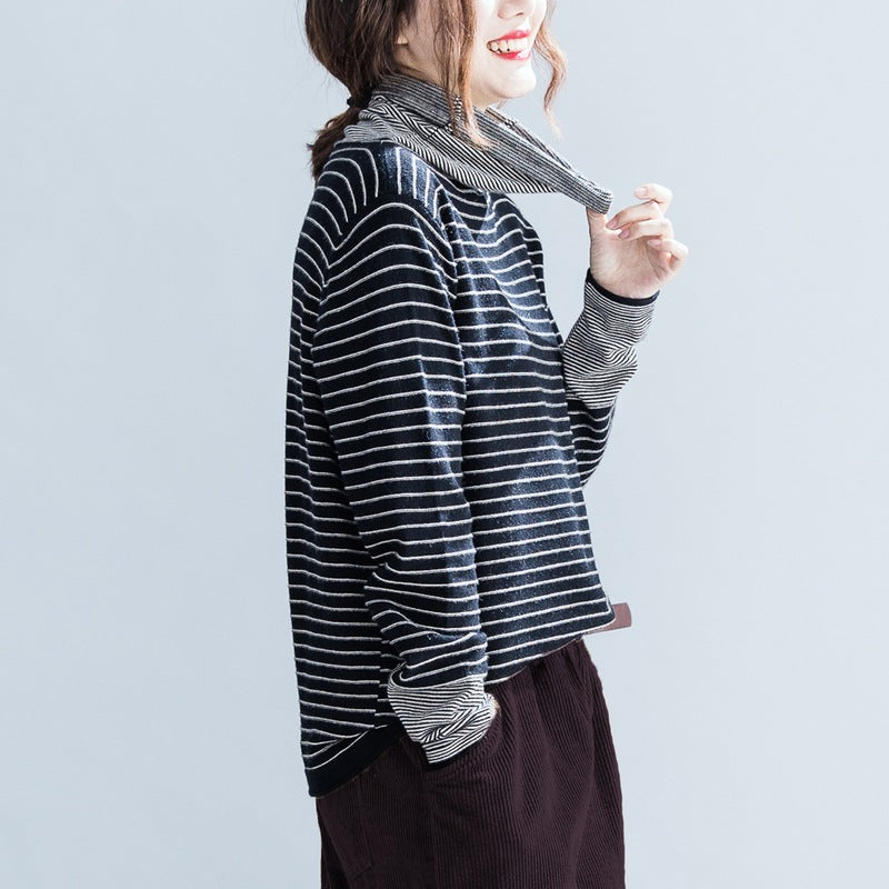 Women Striped Turtleneck Bottoming Shirt