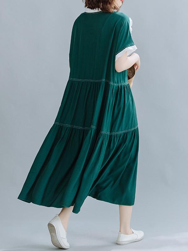 Loose Split-Joint Pleated Midi Dress