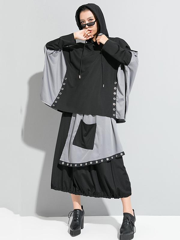 Tide Loose Splicing Split Side Cropped Hooded T-Shirt