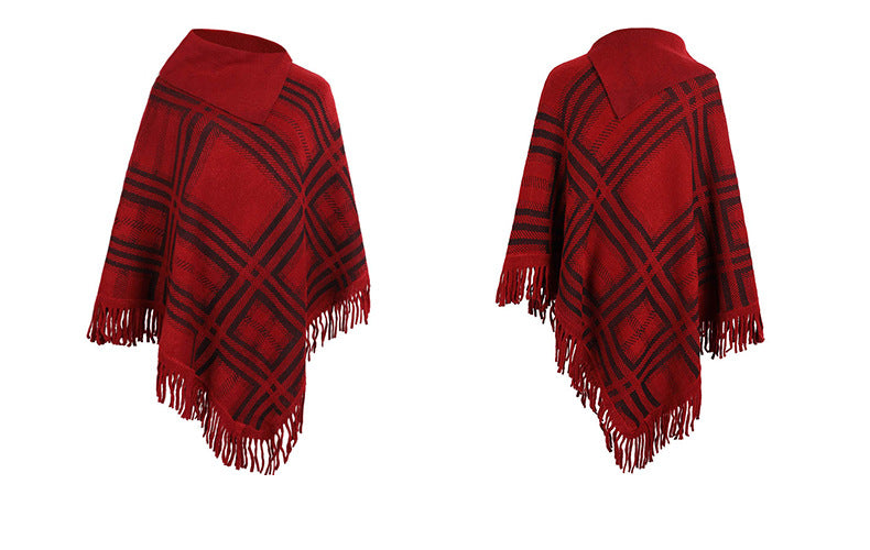 Casual Plaid Knitted Lapel Shawl Sweater