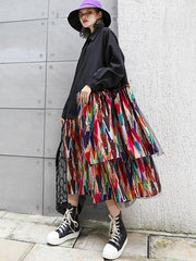 Colorful Printed Cropped Split-Joint Midi Dress