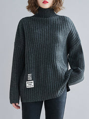 High-Neck Solid Knitting Sweater