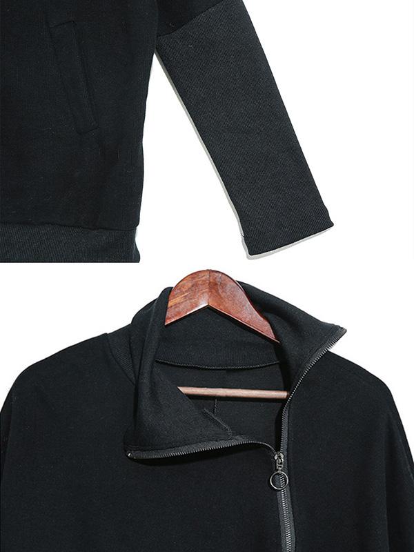 Black Zipper Stitching Turtleneck Sweatshirt