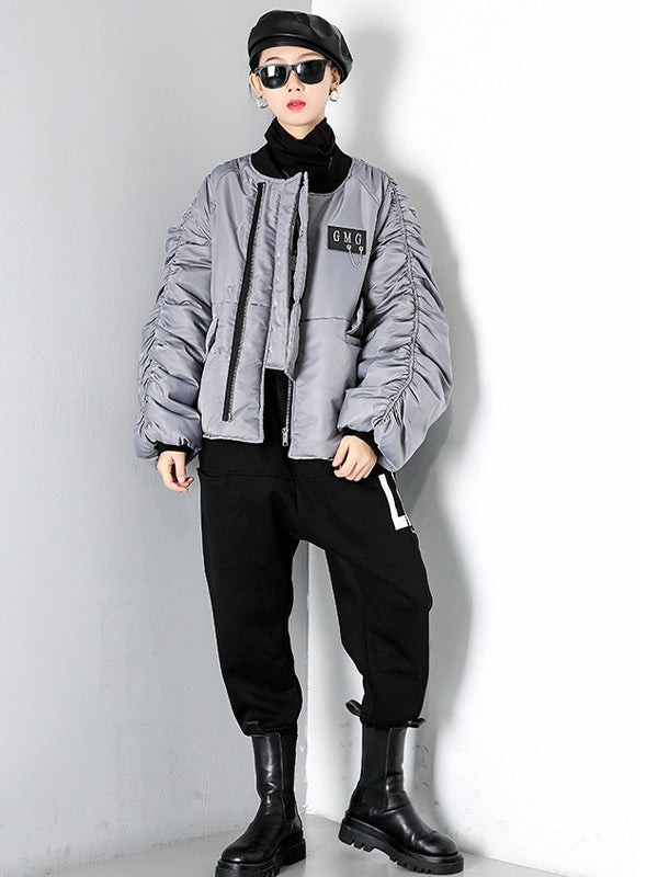 Loose Solid Color Zipper Cotton Outwear