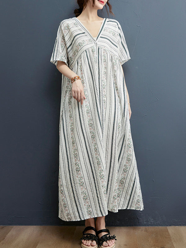 Bohemian Vintage Print V-Neck Dress