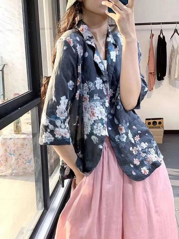 Artistic Retro Floral Lapel Suit Outwear