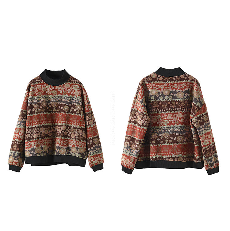 Printed Half Turtleneck Pullover Sweater