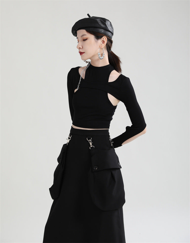 Hollow Cut Short T-Shirt Women's Slim Top