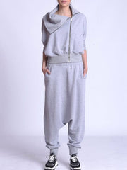 Loose Solid Color Irregular Zipper Half Sleeves Outwear&Elasticity Harem Pants 2 Pieces Set