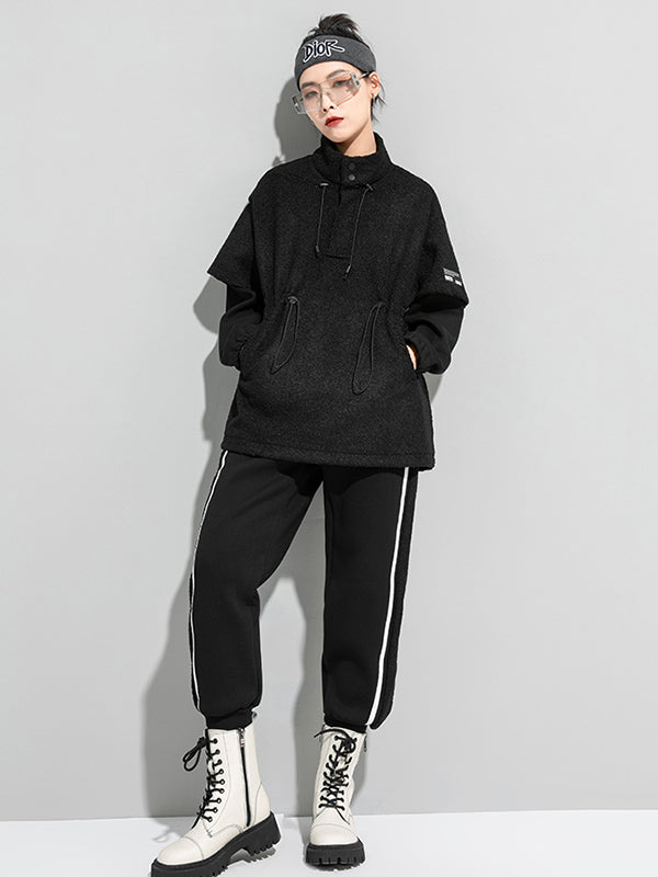 Casual Lamb Wool High-Neck False Two Sweatshirt