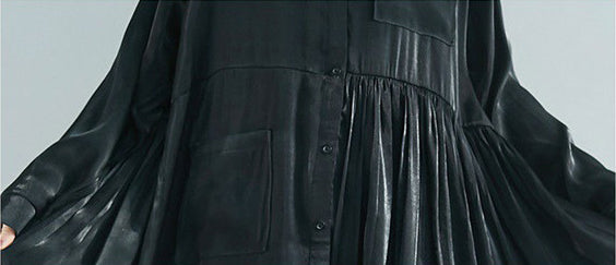 Lapel Solid Pleated Midi Dress