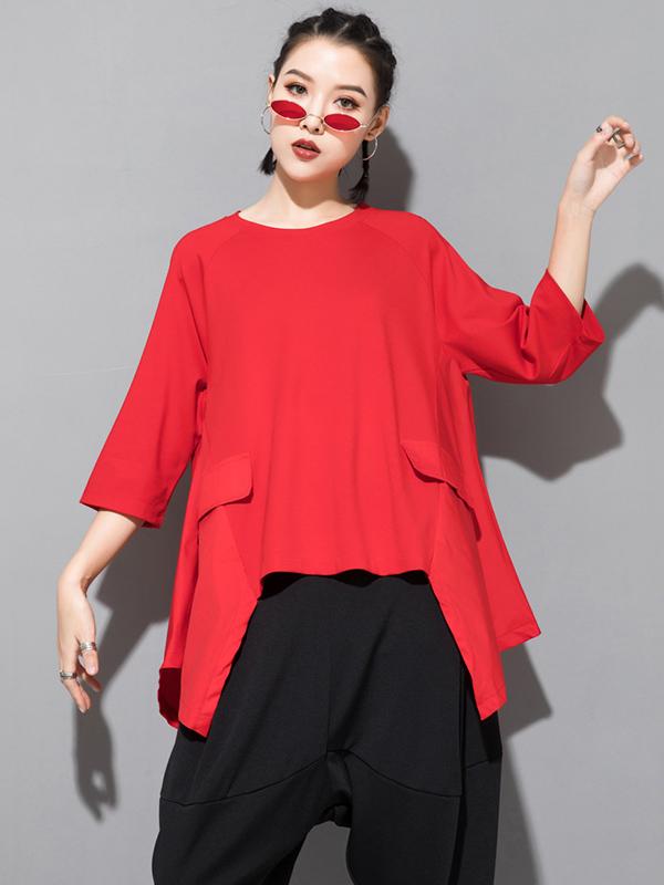 Solid Color Cropped Loose Batwing Sleeve  T-Shirt