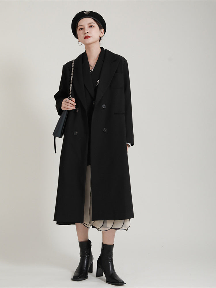 Retro Padded Shoulder Long Suit Outwear