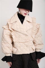 Women Lapel Check Casual Coat