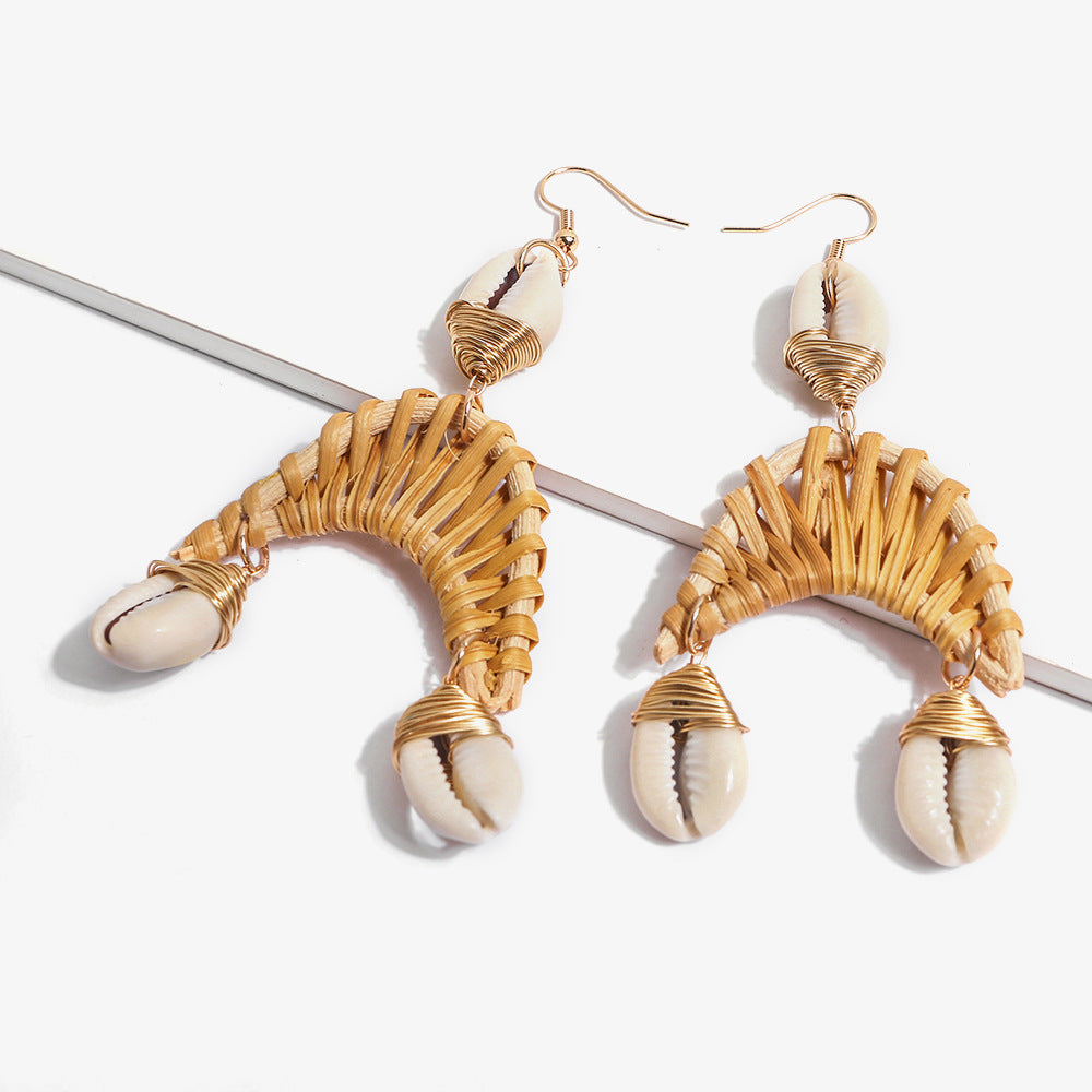 Bohemian Rattan Shell Earrings