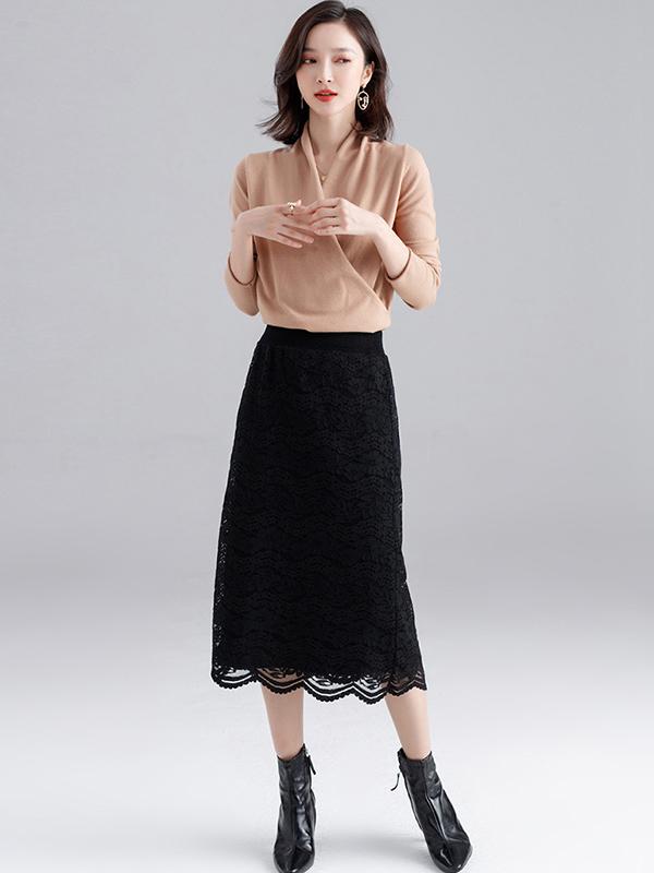 Cross V-Neck Solid Knitting Sweater