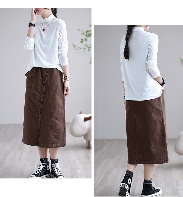 Solid Color Split Loose A-Line Skirt