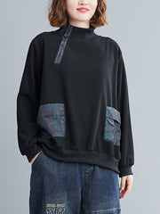 Mock Neck Split-Joint Loose Sweatshirt