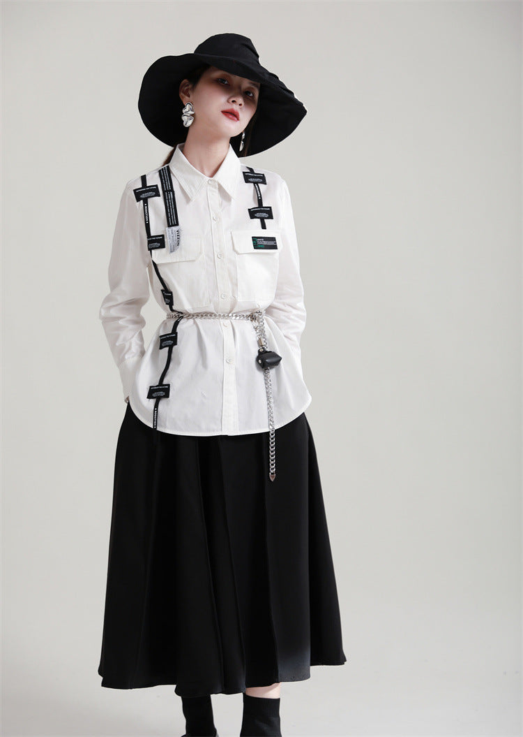 Original Design Lace-Up Splicing Shirt