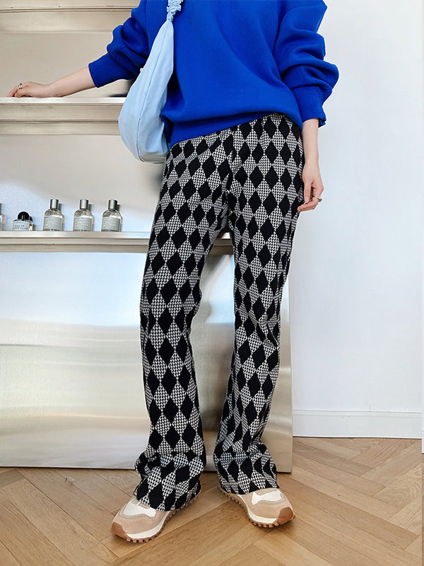 Women Plaid Slim Wide Leg Casual Pants