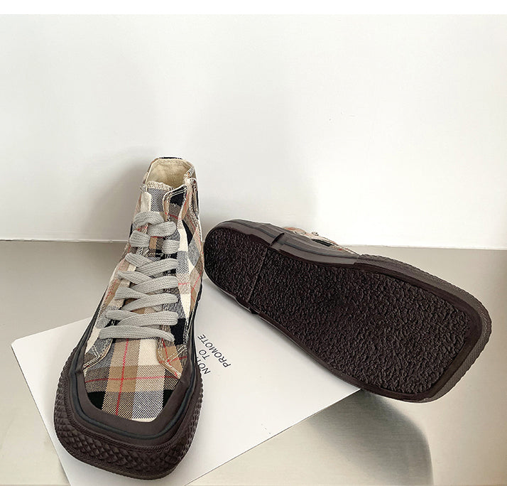 High-Top Plaid Breathable Flat Canvas Shoes
