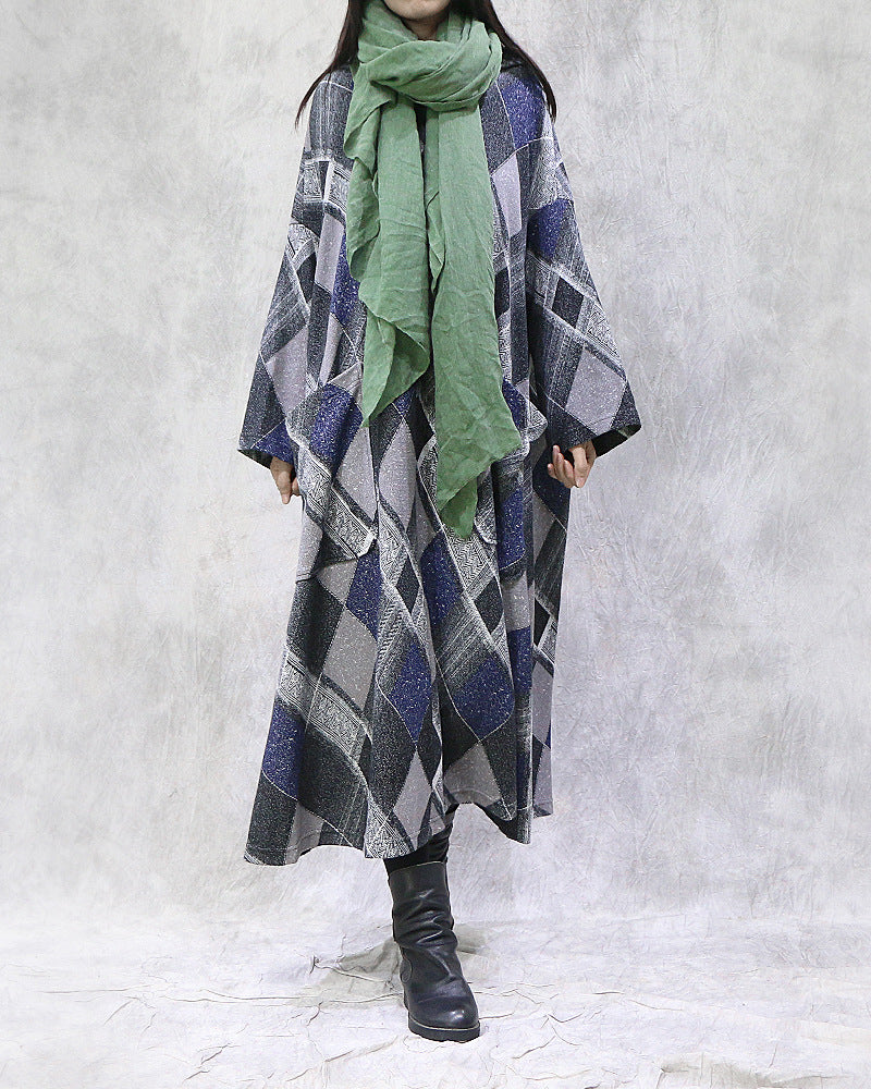 Retro Loose Plaid Hooded Maxi Dress