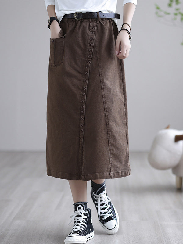 Solid Color Split Loose A-Line Skirt