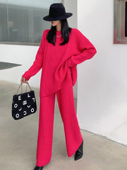 Simple Solid Color Sweater And Trousers Two-Piece Set