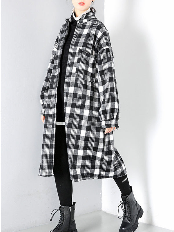 Women Plaid Printed Casual Loose Coat