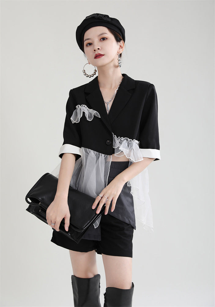 Black Lace Stitching Irregular Outwear