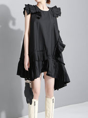 Asymmetric Ruffled Solid Dress