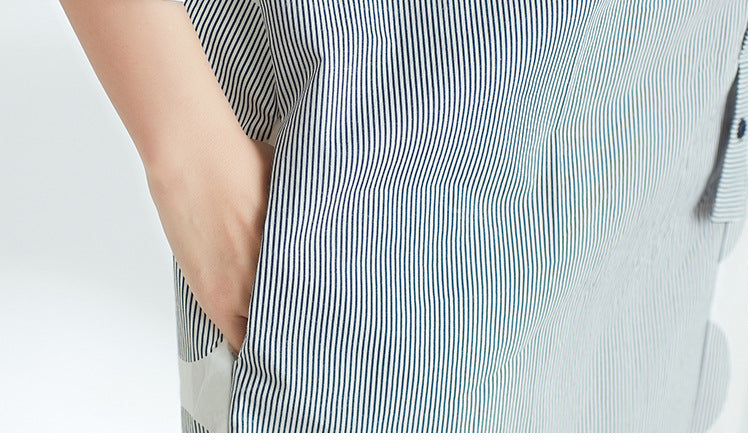 Stripe Stitching Loose Short-Sleeved Blouse Dress