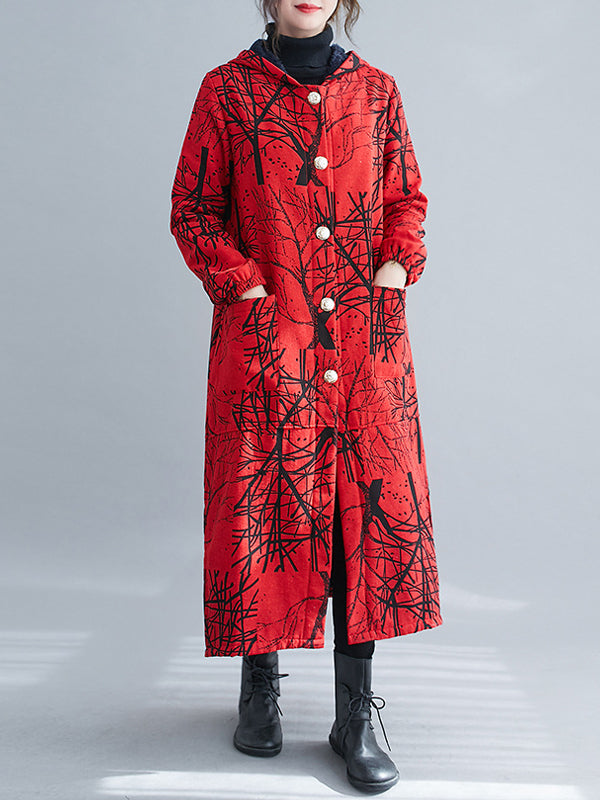 Loose Twig Print Outer Medium Length Coat