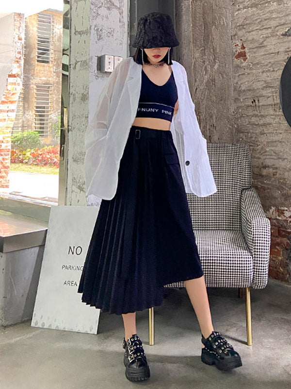 Casual Roomy Pleated Asymmetric Skirts Bottoms